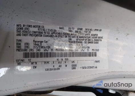 2012 Ford Focus Se from USA, damaged, VIN 1FAHP3F28CL396678